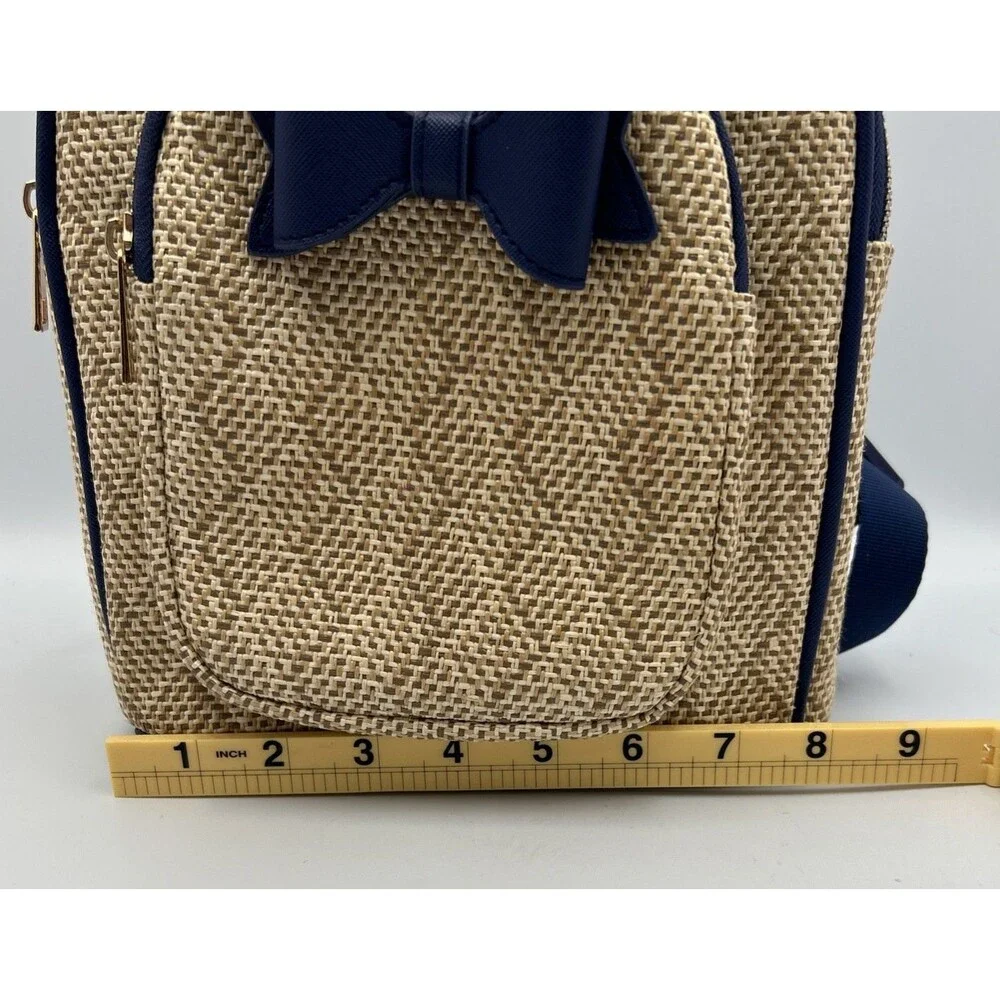 Disney Minnie Mouse Straw Backpack Floral Ears Bow Navy Blue Loungefly Style
